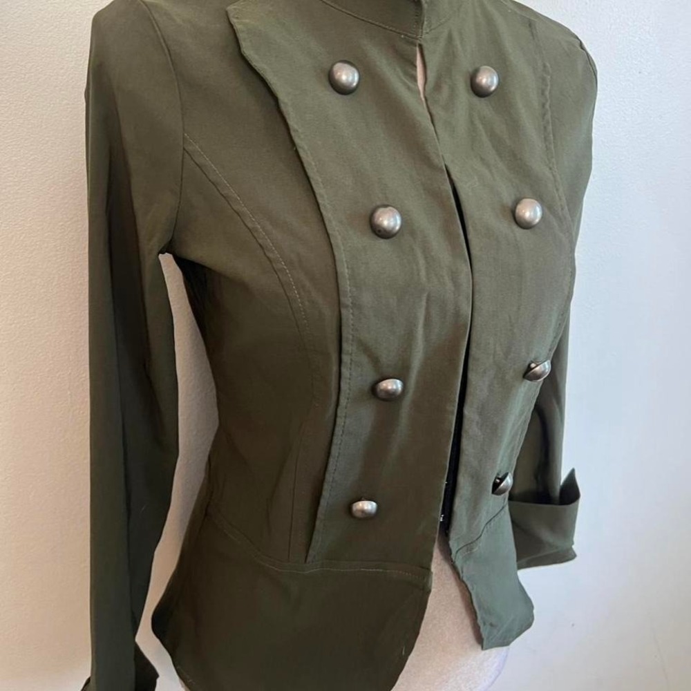 French Kiss Womens Military Jacket Olive Green Double Breasted Blazer Size M - Picture 2 of 7